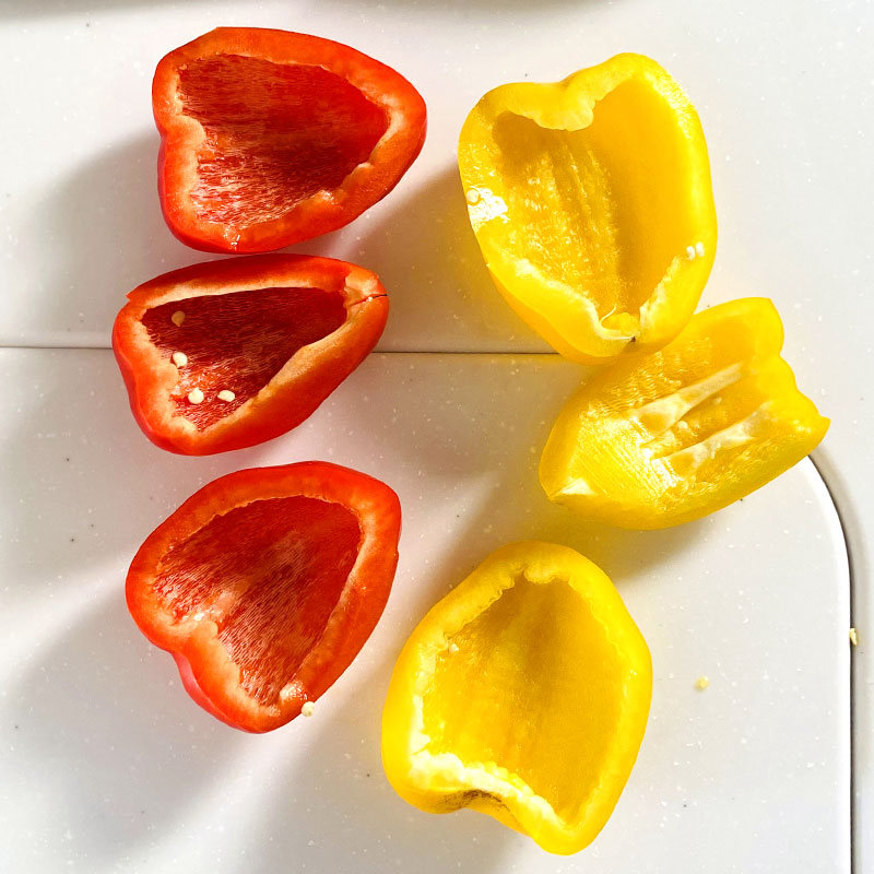 Cut the bell pepper into 3.